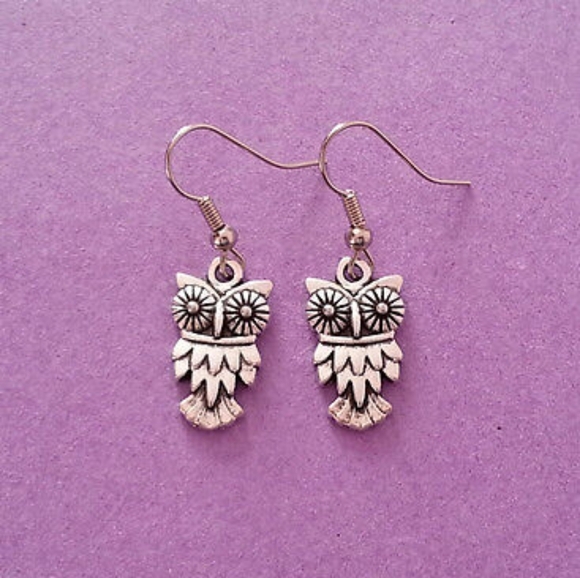 Whimsical Silver Owl Earrings - Picture 2 of 4